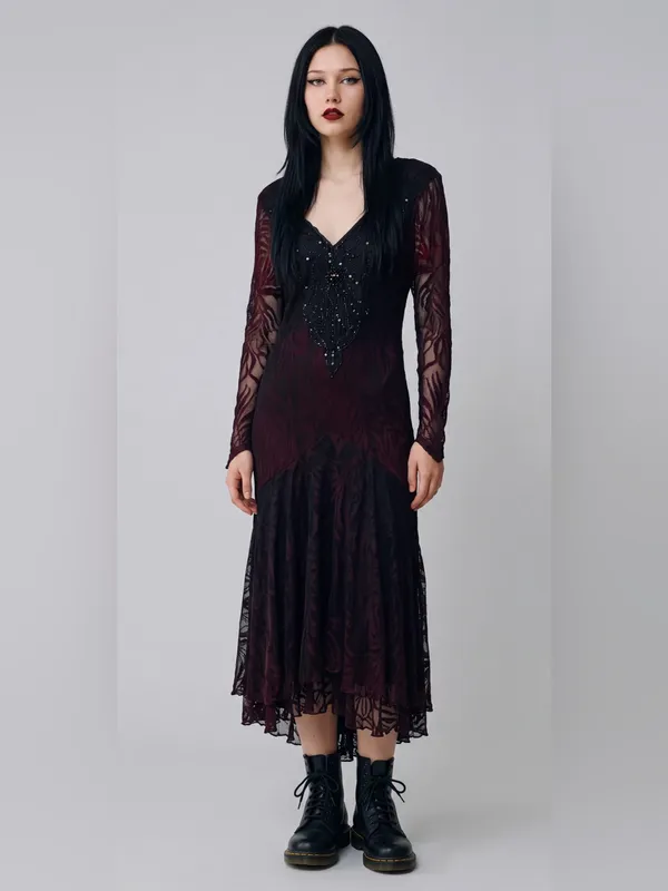 Vintage 80s Climax Lace Overlay long sleeve whimsigoth witchy dark romance Dress - Image 2