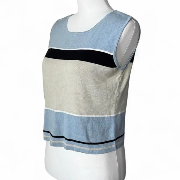 90s Striped Top Blue Size L - Image 2
