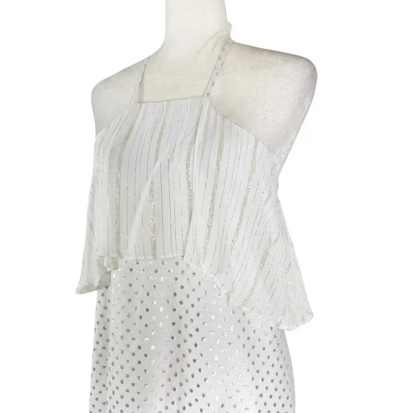 Anthropologie Kopal Tiered Mini Dress White with Metallic Threads Size S - Image 4