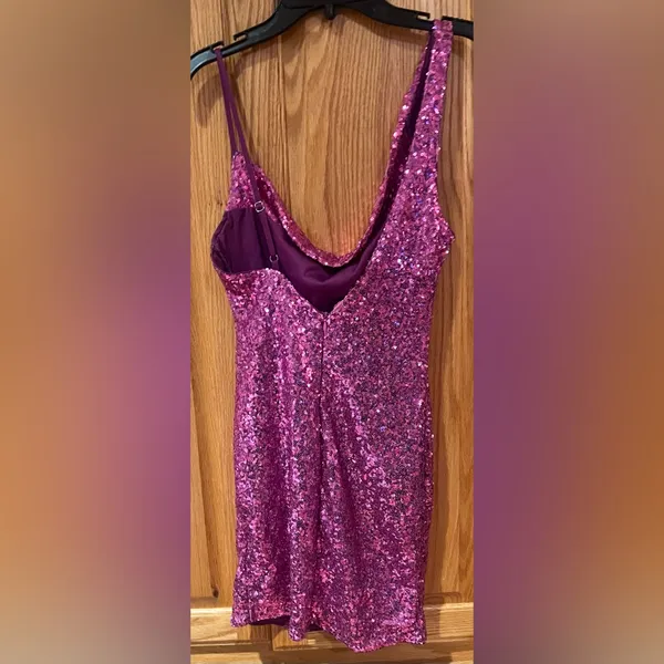 Hello Molly Citadel Skies Cowl Neck Deep Open Back Sequin Mini Dress Pink Size 2 - Image 12