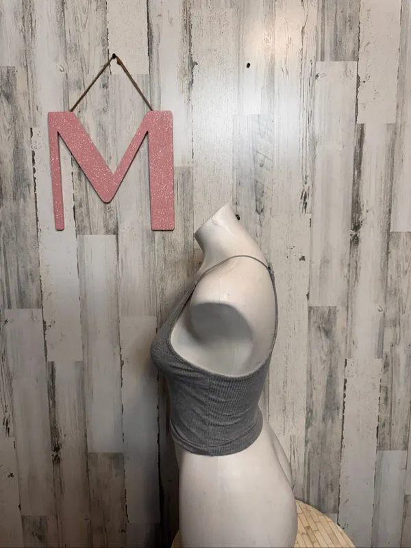 Windsor High Neck Ribbed Cami Crop Top Womens Medium Heather Grey - Image 6
