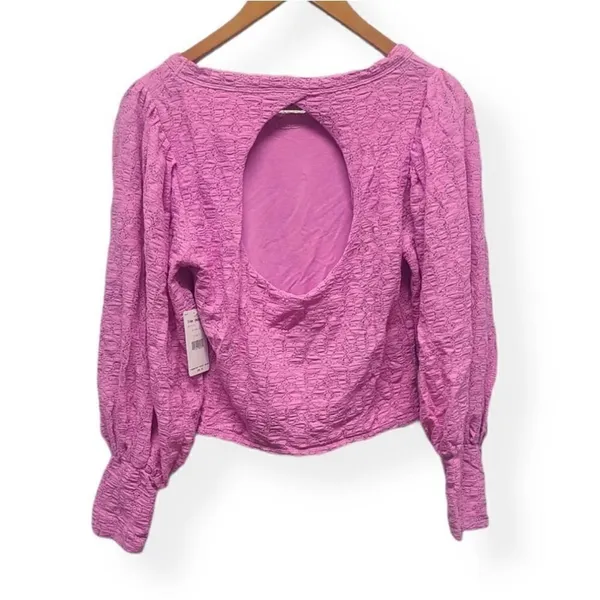 Free People Tea Time Lace Cropped Top Puff Sleeve‎ Pink Size Large NEW - Image 5