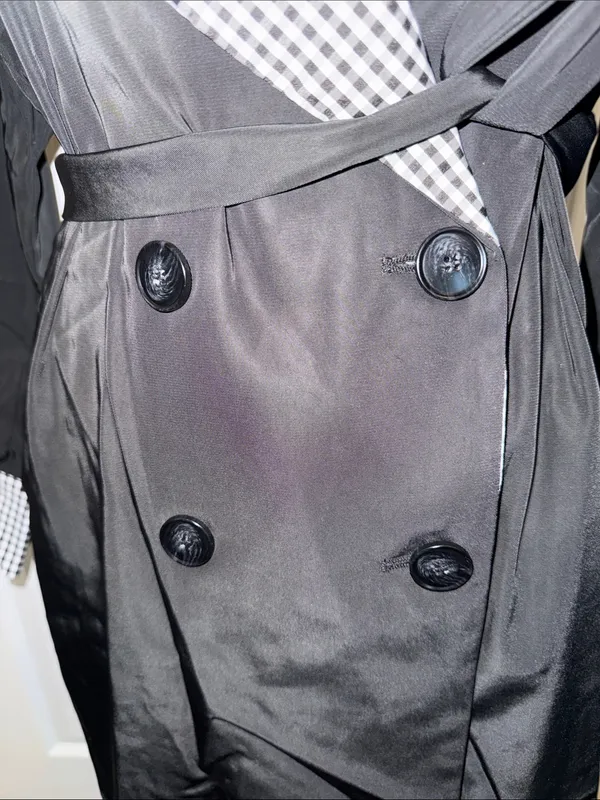 BloomChic Black Trench Coat with Black & White Gingham Lining Size 10 - Image 7