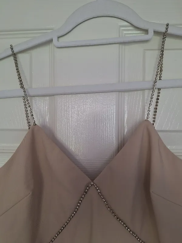 NWT Heiress Beverly Hills Seasonless Diamante Trim Mini Dress XS Beige Nude - Image 6