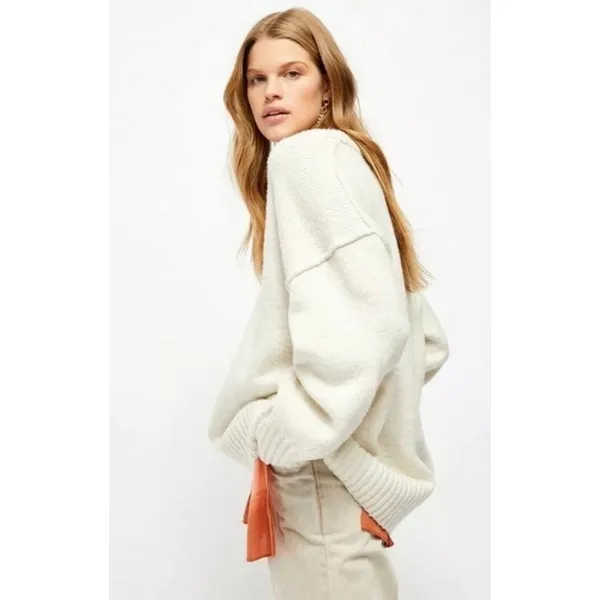 FREE PEOPLE‎ Brookside Tunic Sweater Ivory Slouchy Solid Knitwear Scoop Large - Image 6