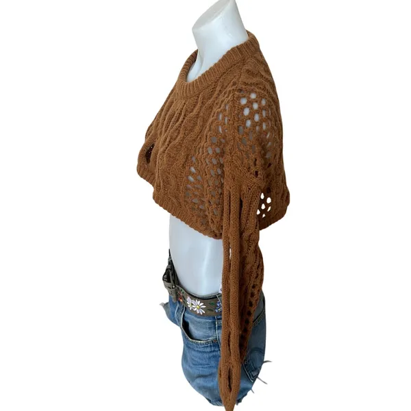 Cider Brown Cropped Sweater MEDIUM Grunge Steampunk Boxy Oversized NEW - Image 3