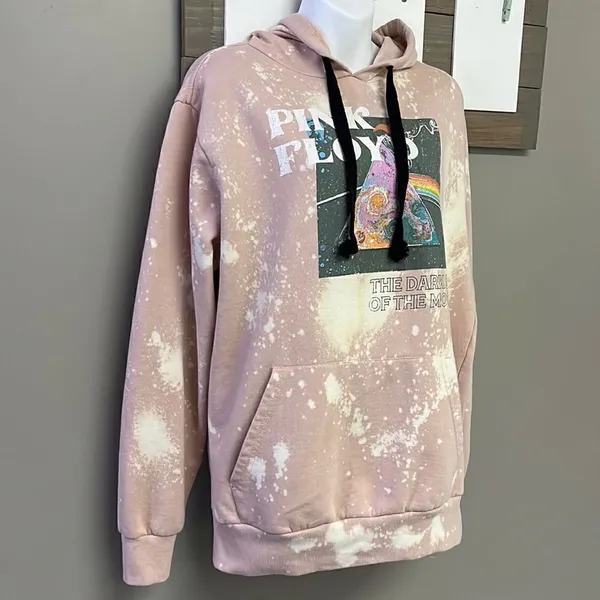 Pink Floyd Blush Pink Bleached Hoodie with Strings and Kangaroo Pocket- Large - Image 3