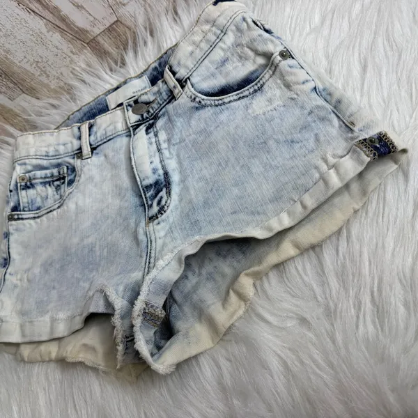 Garage Retro High Waist Acid Wash Denim Shorts Rolled Cuff‎ Distressed Size 1 - Image 3