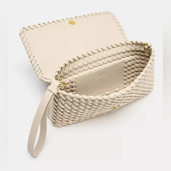 ZARA Woven Braided Clutch Wristlet‎ Purse New Cream - Image 3