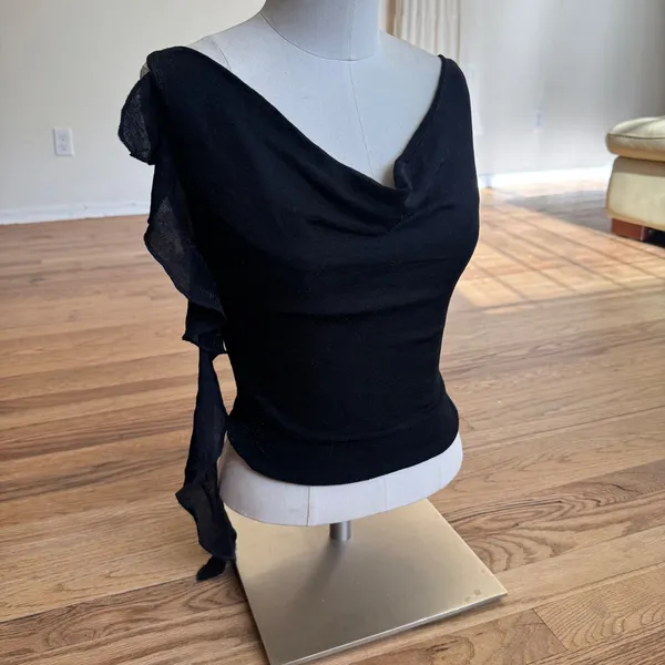 Princess Polly‎ Black Metallic Shimmer Cowl Neck Ruffle Top US 2 Sleeveless - Image 2