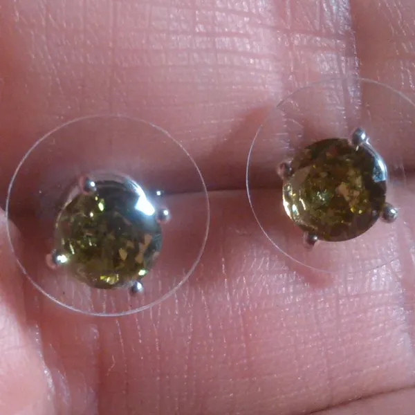 Peridot Color Simulated Diamond Sterling Silver Stud Earrings - Image 4