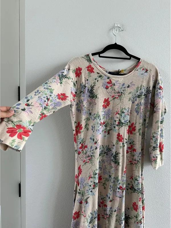 Polo Ralph Lauren Thermal Floral print knitted dress in beige XL - Image 4
