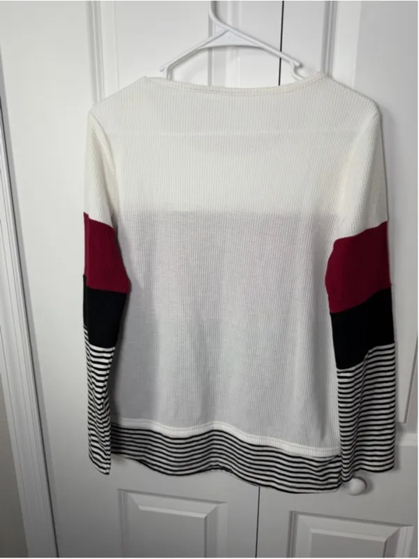 Unbranded Long Sleeve Tee M White Red Black Striped EUC Size M - Image 2