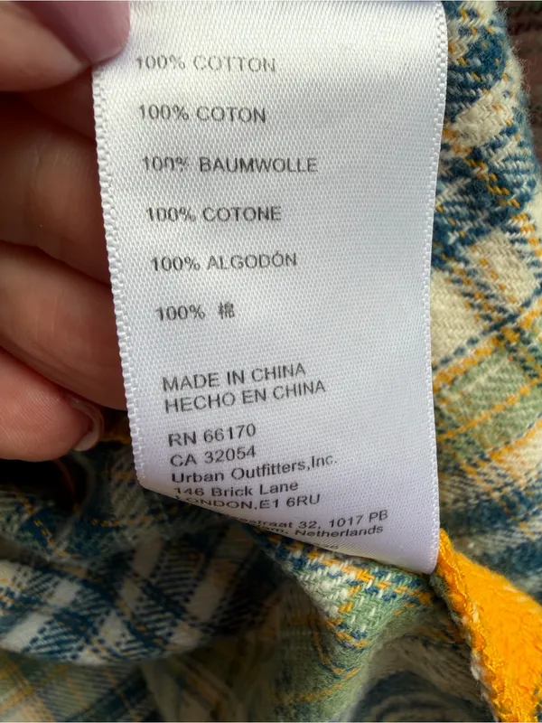 UO Ted Patchwork Yellow Flannel Shirt Button Down Plaid Urban Outfitters Size XS - Image 9