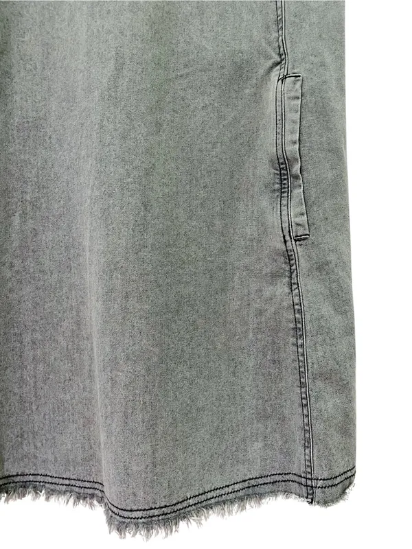 Natural Life JJ Denim Jumper Dress Large Stone Gray Frayed Hem Pinafore Pockets - Image 9