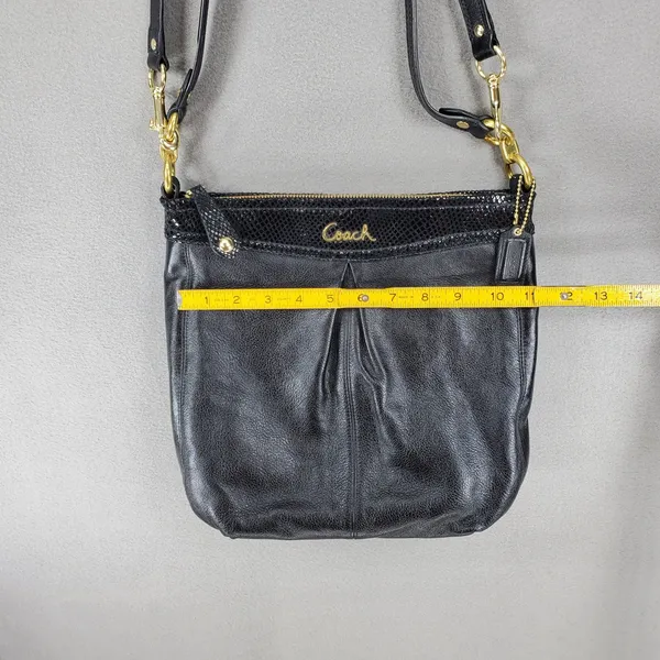 Coach‎ Crossbody Bag Womens Black Leather Snakeskin Trim Gold Hardware F20114 - Image 8