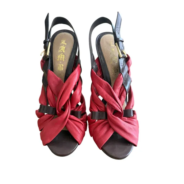L.A.M.B. Gwen Stefani Tamika Red Brown Leather Slingback Heels Size 7 Punk Edgy - Image 2