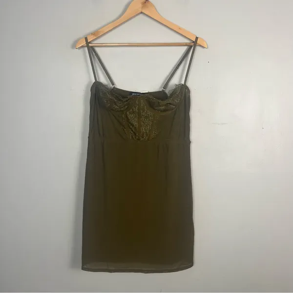 NEW Urban Outfitters Bustier Mini Slip Dress Lingerie Lace Large Green - Image 3
