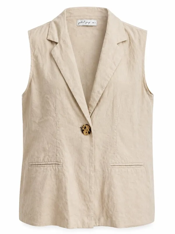 Petal & Pup Trula Oatmeal Linen Blend Sleeveless Blazer Vest M - Image 2