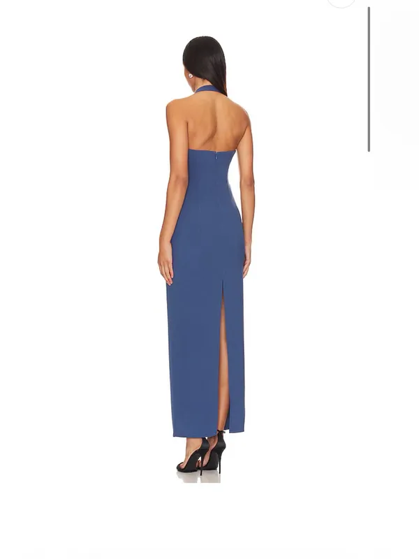 Revolve Lioness Navy Halter Ruched Maxi Dress - Image 4