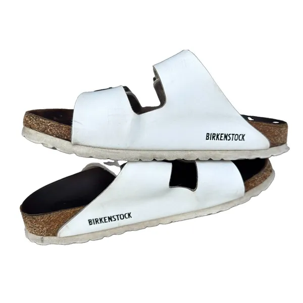 Birkenstock Arizona Unisex White Birko-Flor Sandals EU 39⁠ Cork Slide Buckle⁠ - Image 2