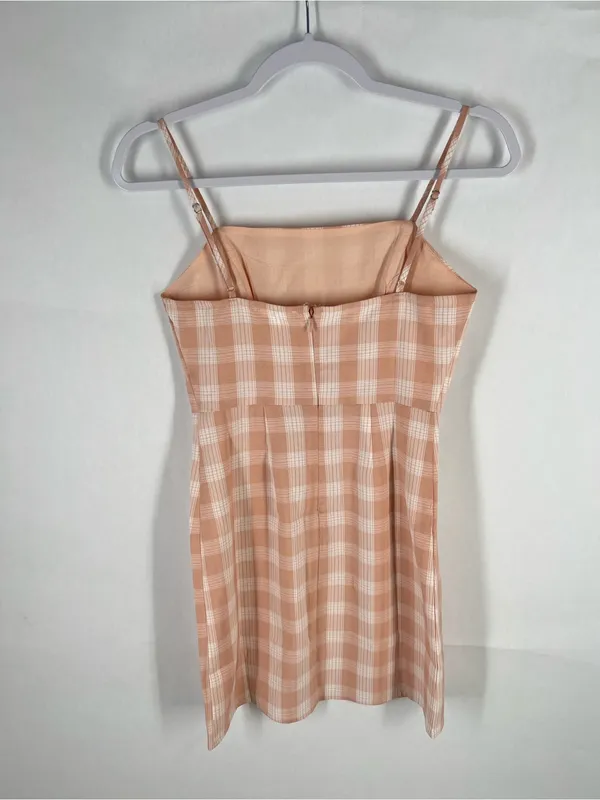 BP Peach Plaid Mini Dress XS Spaghetti‎ Strap Lightweight Back Zip - Image 6