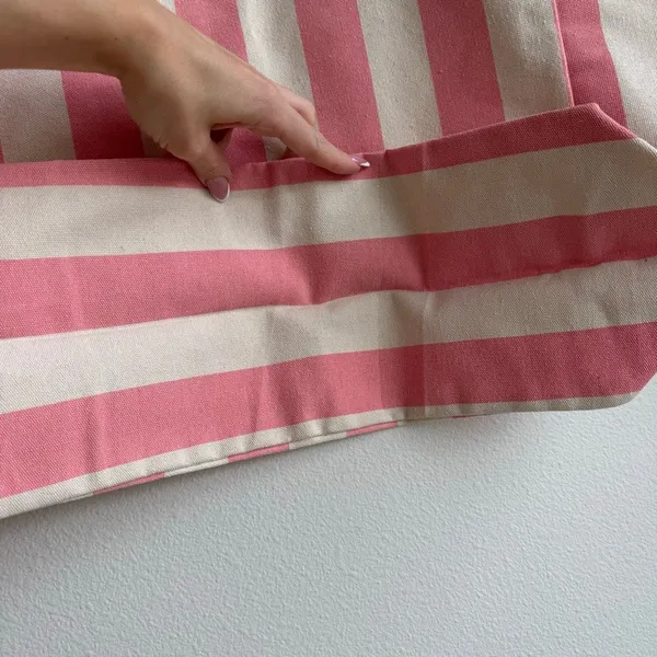 Sezane Paris Rue Large Pink White Stripe Shopper Tote Book Bag Fits All Cotton - Image 7