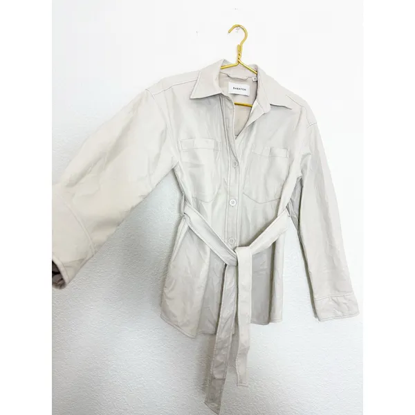 Aritzia Babaton Ava Jacket Vegan Leather Matte Pearl Belted Coat Size XS - Image 11