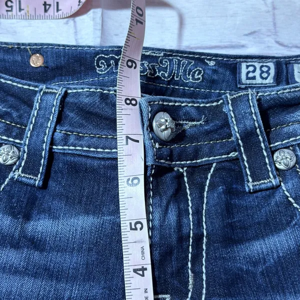 Miss Me Jeans Womens 28 Signature Skinny Blue Jeans Rhinestones Embroidered - Image 8