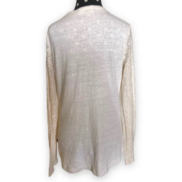 Prana Womens‎ Top Size Small Darla Cream Knit Lace Sleeves Inset Long - Image 3
