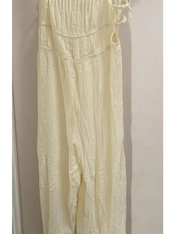 Urban Outfitters UO Courtney Tie Off white Ivory Crème Jumpsuit Large New Lined - Image 6
