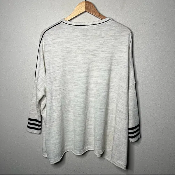 Mersea Heathered Cream Black Stripe Catalina Crewneck Sweater One Size - Image 4
