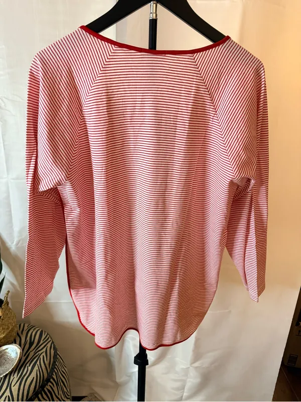 Lake Womens Red Striped Sleep Top 3/4 Sleeve Lounge Pima Cotton Classic Prep - Image 9