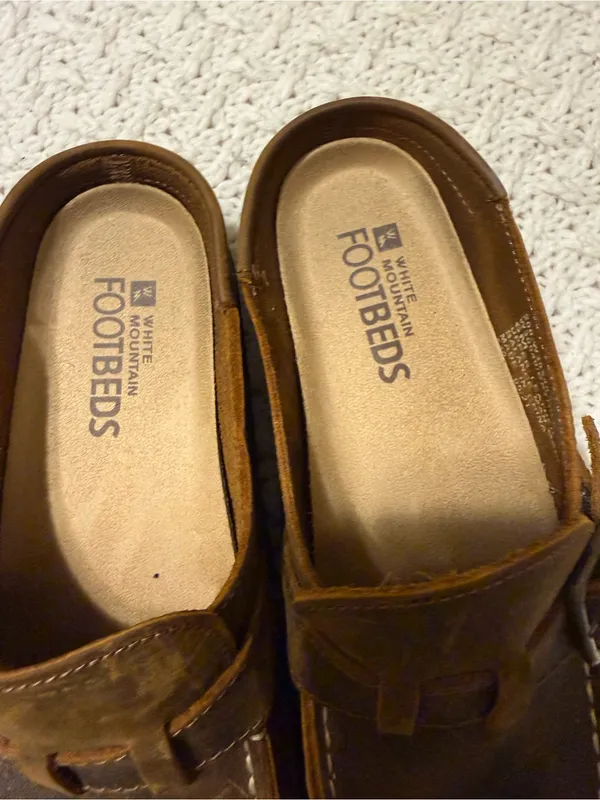 White Mountain Footbeds Brown Leather Slip-On Clogs Womens 6 - Image 3