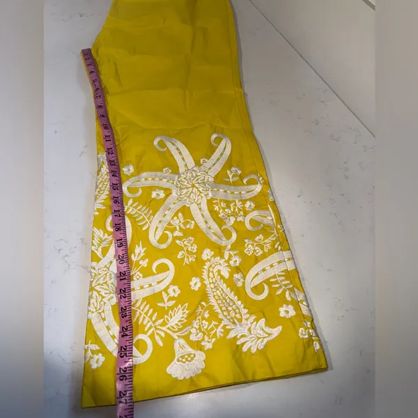 Anthropologie Yellow Wide Leg Pants with White Paisley - Image 12