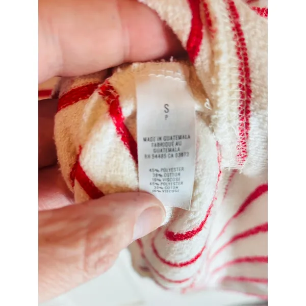 Aerie Small Red White Textured Striped Oversized Drop Shoulder Sweatshirt - Image 6