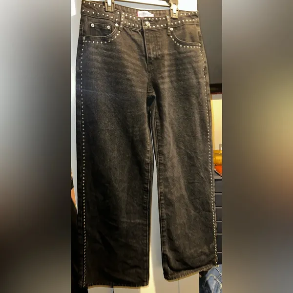 NWOT Edikted Quincy Studded Low Rise Baggy Jeans- Washed Black - Image 7