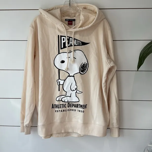 ZARA Peanuts Snoopy Cream Hoodie Sz M - Image 4