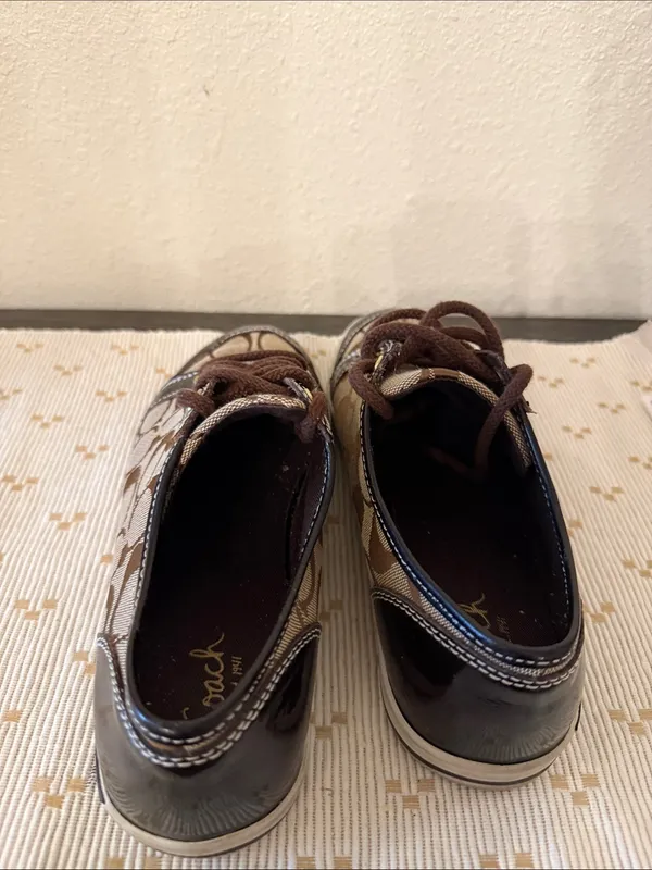 Coach Signature C Jacquard Patent Leather Low Top Sneakers Brown Khaki Size 7 - Image 15