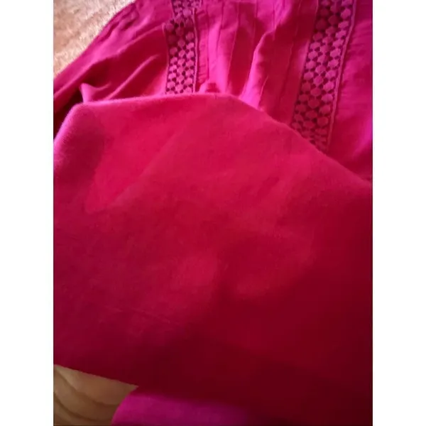 Ann Taylor LOFT Magenta Cotton Blouse Size S Lace Panels - Image 7