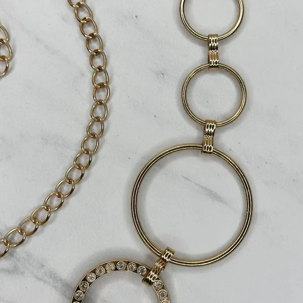 Rhinestone Gold Tone Circle Chain Link Belt OS ✨ - Image 4