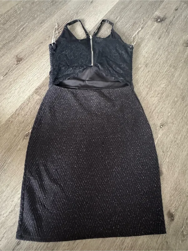 Planet Gold Chevron Lurex Sexy Cocktail Dress Black With Bling Size S - Image 3