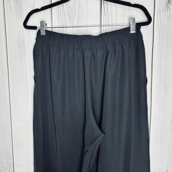 LULULEMON Noir Pant Women Sz 10 Wide Leg Tie Elastic Waist Black Slash Pockets - Image 5