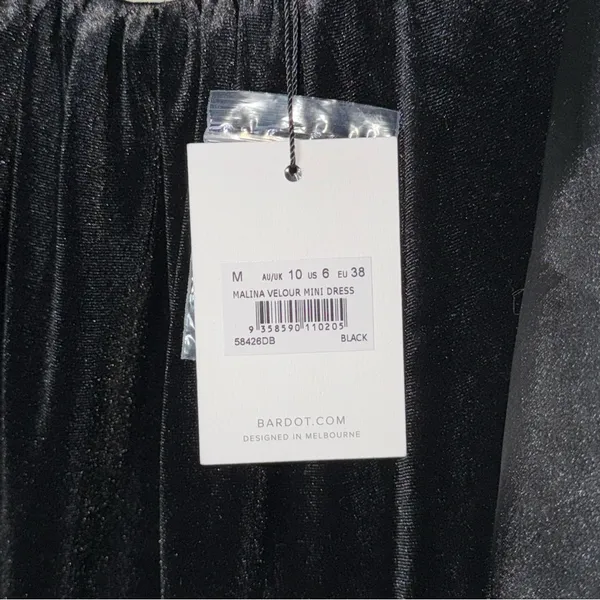 Bardot Marina Velvet Backless Mini Dress Black Womens 6 Medium Sheer Sleeves New - Image 10