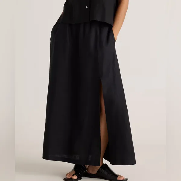 NWOT Quince 100% European Linen Black Side Slit Maxi Skirt Sz L - Image 4