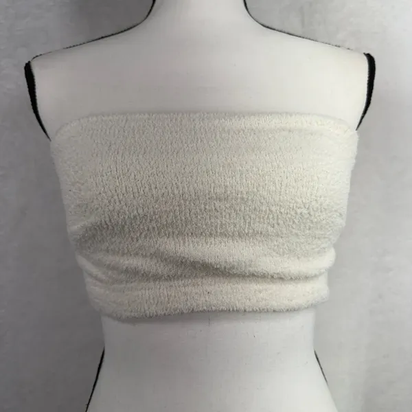 Yitty Small Pet Me Four Strap Bandeau Ivory Fuzzy Faux Fur Crop Top BN2253619 - Image 3