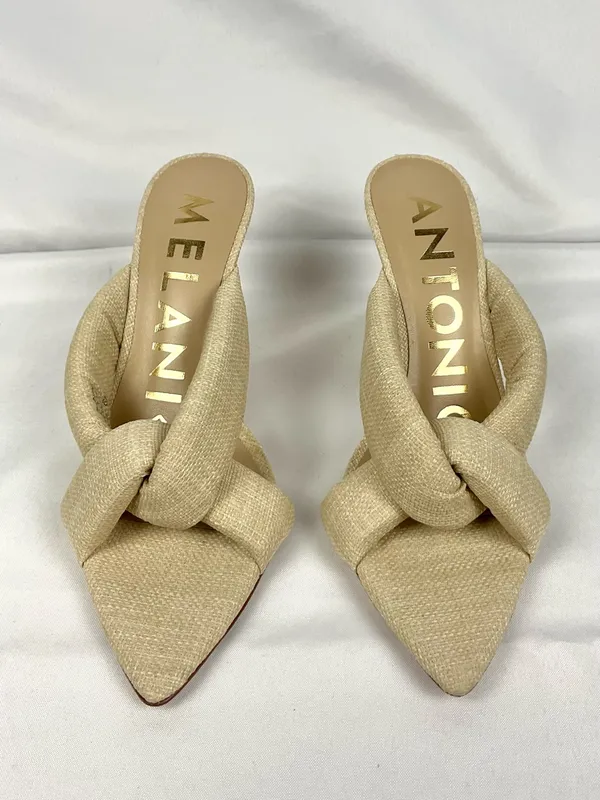 Antonio Melani Linen Tweed Knotted Mule Heels Cream Beige Sz 6 Prisella Sandal - Image 8