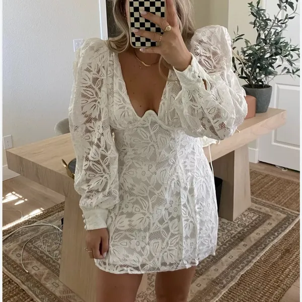 NWT NEW For Love & Lemons Maureen Mini Dress White Lace Size XS - Image 11