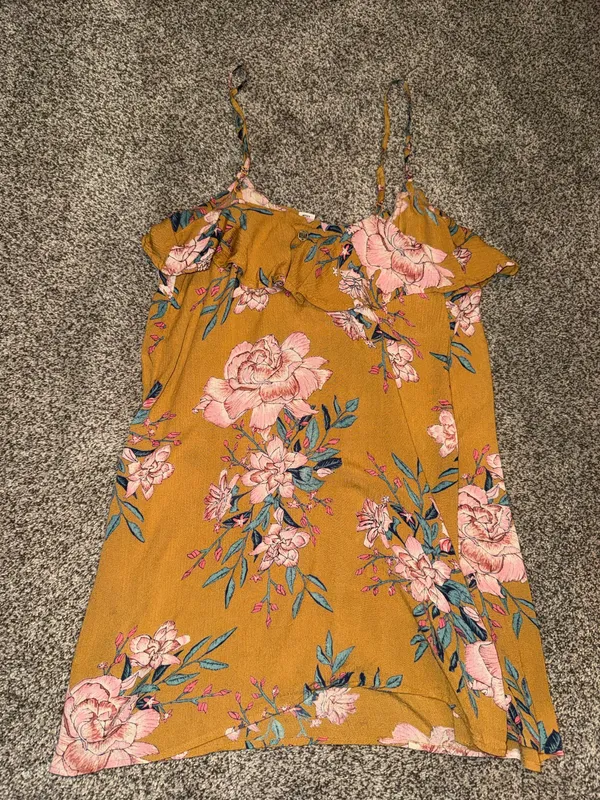 Billabong Floral Yellow Mustard Smocked Granny Dress - Image 6