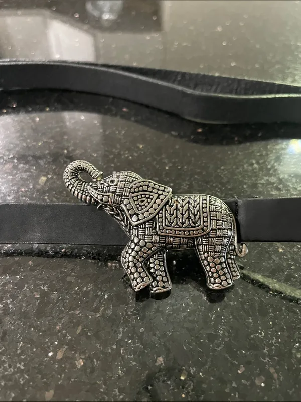 Chico’s Vintage Adjustable Slide Leather Belt With Silver Elephant 🐘 Buckle M/L - Image 4